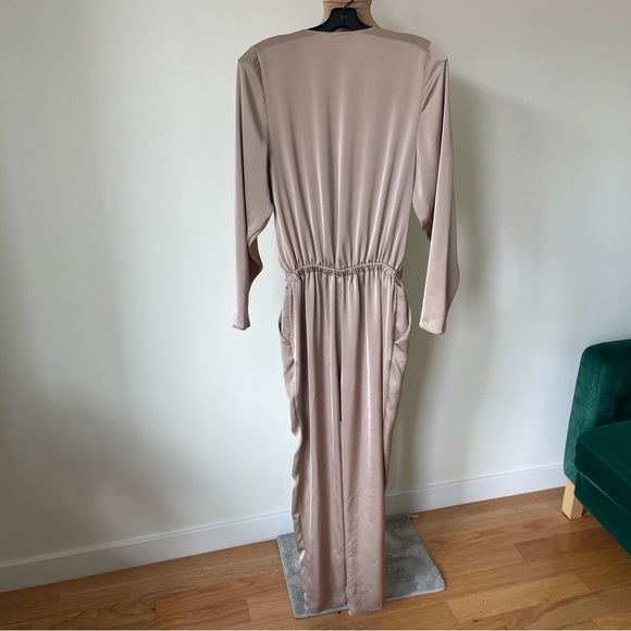 Ramy Brook Alec Front Tie Champagne Beige Satin Charmeuse Plunge Neck Jumpsuit S - Picture 5 of 11